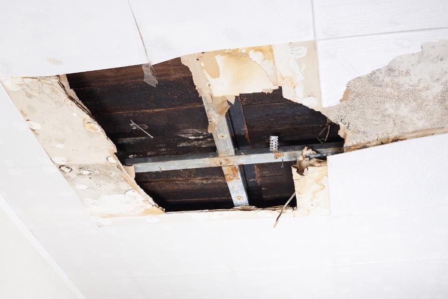 house interiors ceiling with water damages after storm fort myers fl